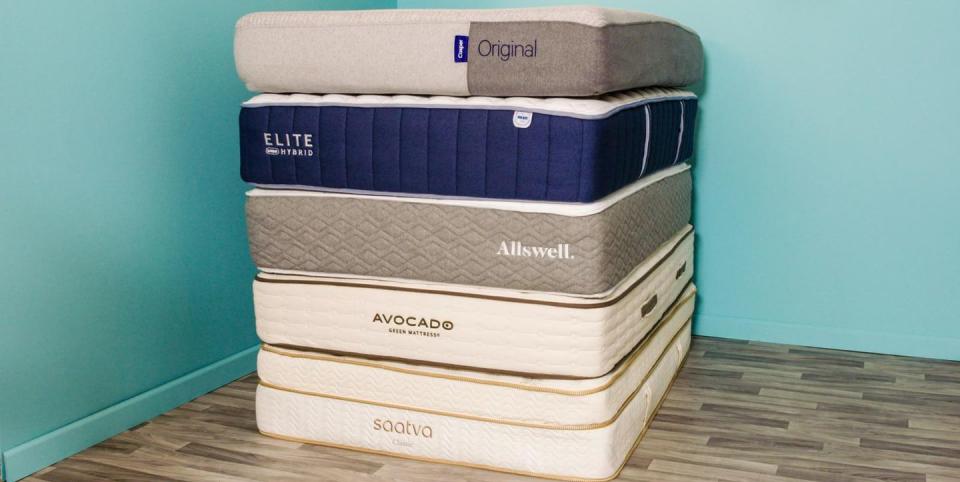 a stack of mattresses from good housekeeping's test for the best mattress