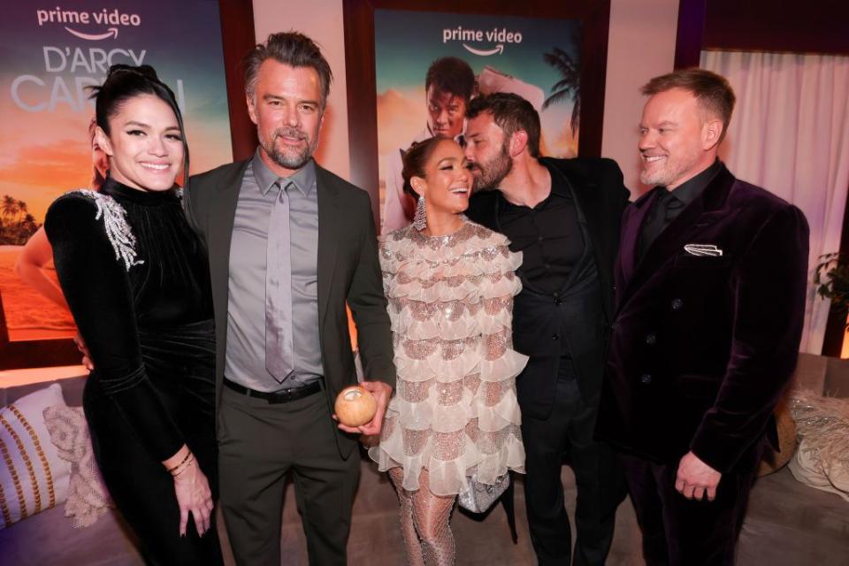 audra mari, josh duhamel, jennifer lopez, ben affleck and jason moore at the premiere of shotgun wedding held at tcl chinese theatre on january 18, 2023 in los angeles, california photo by christopher polkvariety via getty images