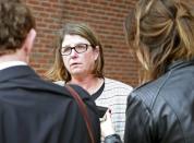 Tracy Miner, attorney for David Drumm, speaks to the media outside federal court in Boston, Massachusetts October 13, 2015. REUTERS/Mary Schwalm