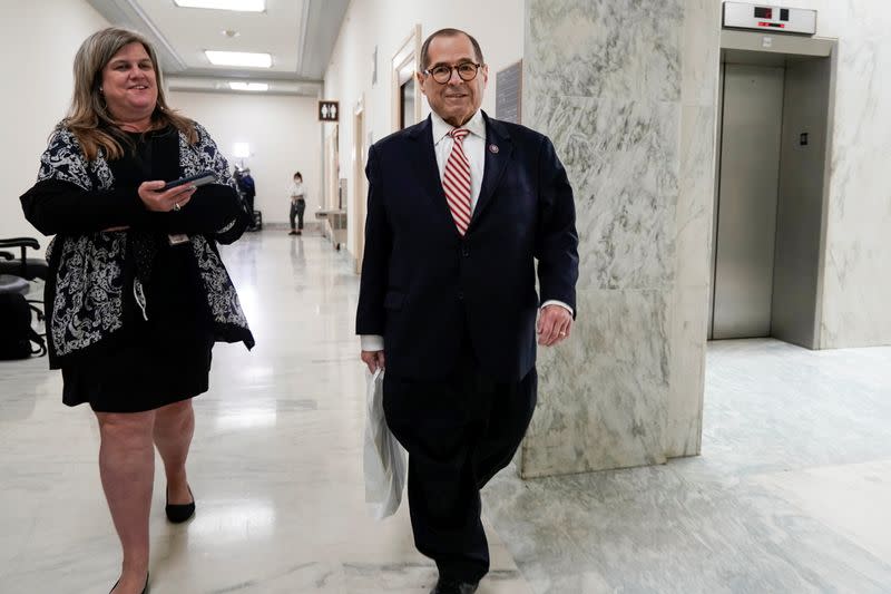 Chairman of the House Judiciary Committee Jerrold Nadler (D-NY) walks next to a reporter on Capitol Hill in Washington