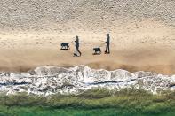 <p>Personas, perros y sombras en una playa del Mar Negro.<br><br>Foto: <a rel="nofollow noopener" href="http://www.dronestagr.am/" target="_blank" data-ylk="slk:Dronestagram;elm:context_link;itc:0;sec:content-canvas" class="link ">Dronestagram</a>/qliebin </p>