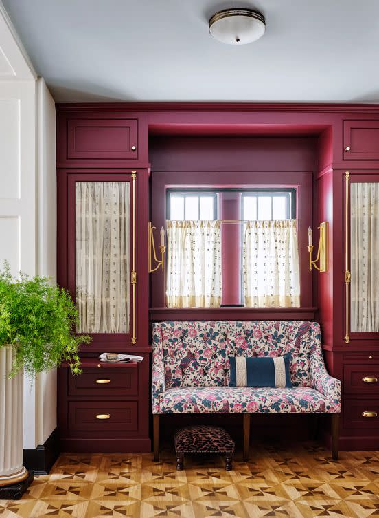 crimson red room in a hartford, connecticut, home designed by interior designer kristen mccory