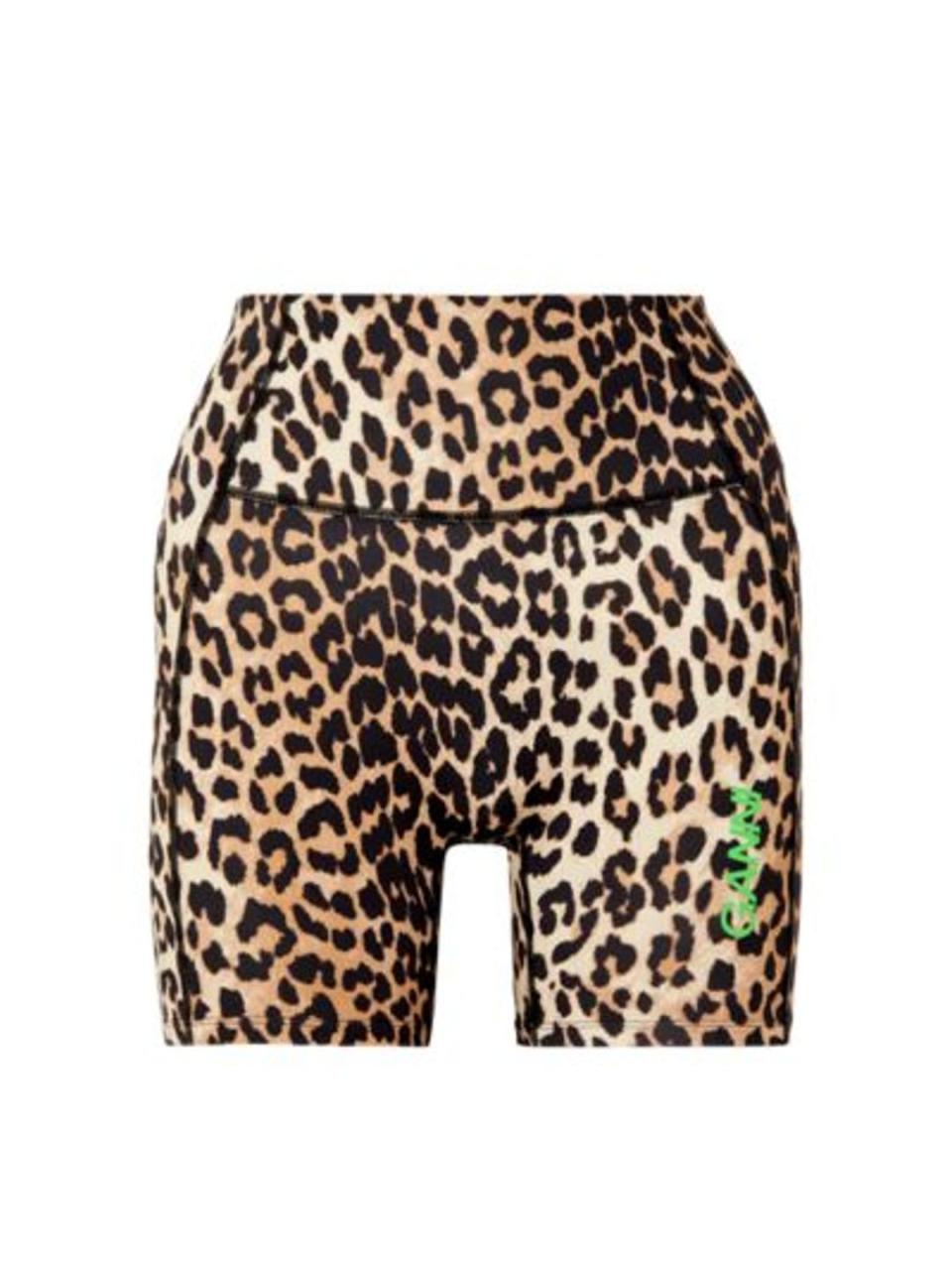 Leopard-print stretch recycled cycling shorts - Ganni 