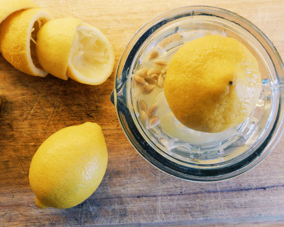 freshly squeezed lemon juice on a kitchen worktop