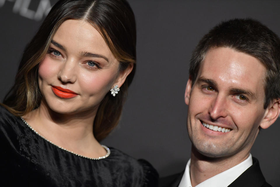 LOS ANGELES, CALIFORNIA - NOVEMBER 03: Miranda Kerr and Evan Spiegel attend the 2018 LACMA Art + Film Gala at LACMA on November 03, 2018 in Los Angeles, California. (Photo by Axelle/Bauer-Griffin/FilmMagic)