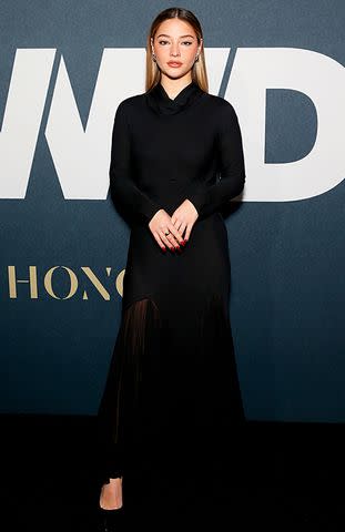 <p>Dominik Bindl/WireImage</p> Madelyn Cline attends the 2023 WWD Honors in New York City.