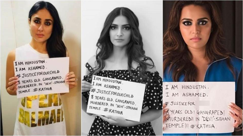 Kareena Kapoor, Sonam Kapoor and Swara Bhasker had taken to social media to condemn the Kathua and Unnao rape cases. 