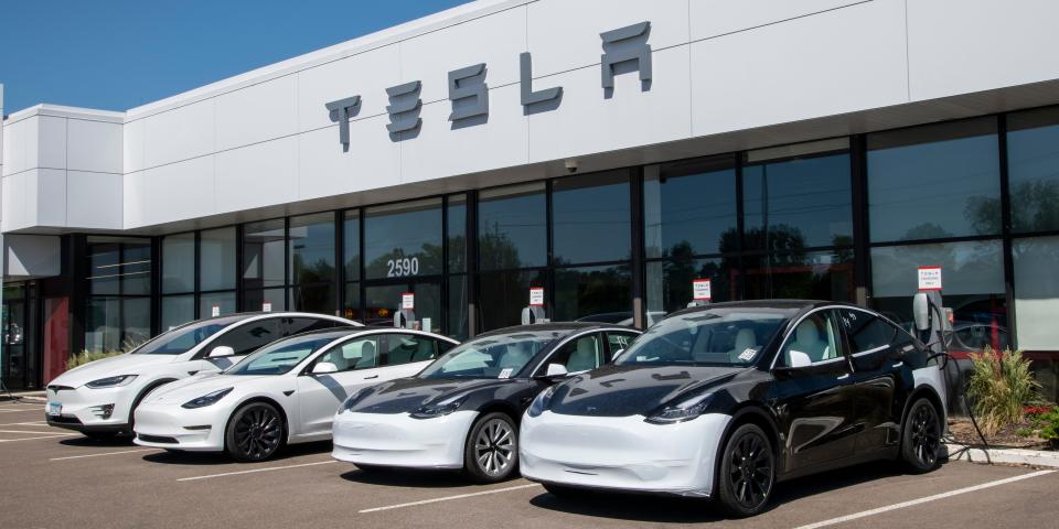 A Tesla car dealership in Maplewood, Minnesota.