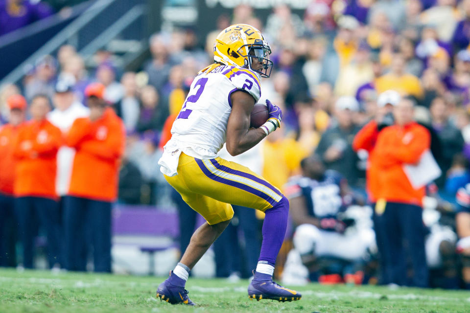 LSU WR Justin Jefferson will have a battle this weekend vs. Alabama's defensive backs. (Photo by John Korduner/Icon Sportswire via Getty Images)