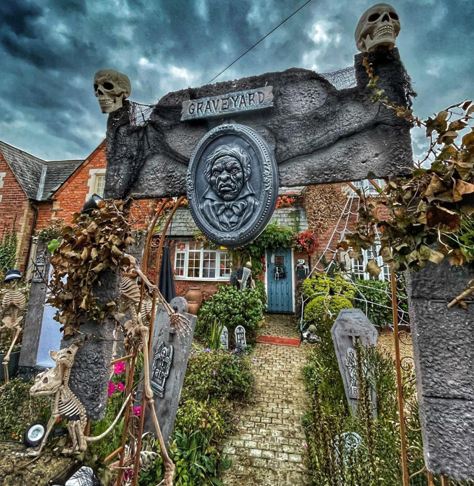 Donna Marshall's Halloween display. See SWNS story SWLSparkinsons. A mum diagnosed with Parkinson's at 44 has shared the surprising symptoms - including loss of smell, OCD and intolerance to sugar and BEER. Donna Marshall said that lesser-known side effects which started aged just 26 included a loss of taste and an inability to drink caffeine. The disease is more commonly known for creating problems like shaking and stiffness. But Donna, from Tunbridge Wells in Kent, says her symptoms even led her to spend thousands on an extravagant Halloween display as her OCD spiralled out of control.