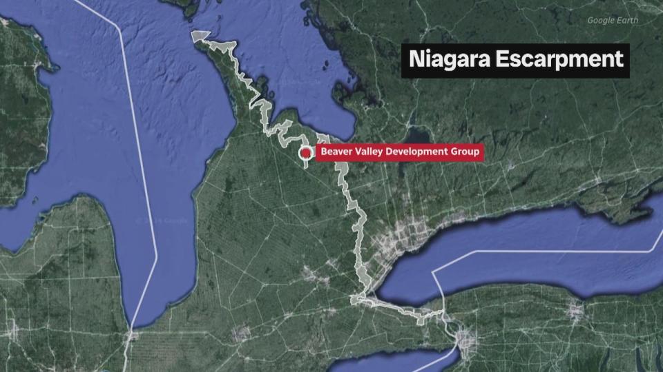 The Niagara Escarpment stretches for more than 700 kilometres across southern Ontario, between Niagara Falls and the Bruce Peninsula. The proposed housing development in the Beaver Valley is located near the town of Kimberley, in Grey County.   