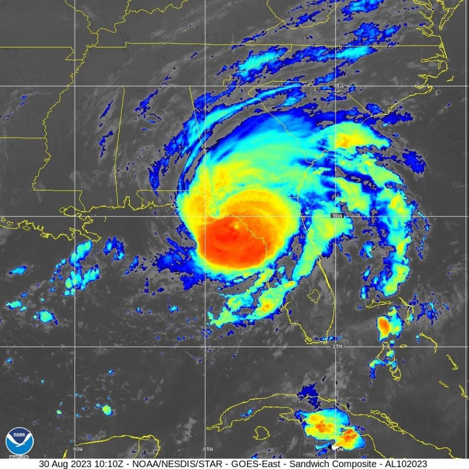 Satellite view of Hurricane Idalia before landfall 7 a.m. Aug. 30, 2023.