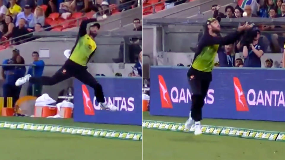 Maxwell’s catch was simply remarkable against South Africa. Pic: Fox Sports