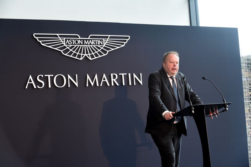 Andy Palmer, President and Group CEO, Aston Martin Lagonda, speaks at the opening of the new factory in Saint Athan