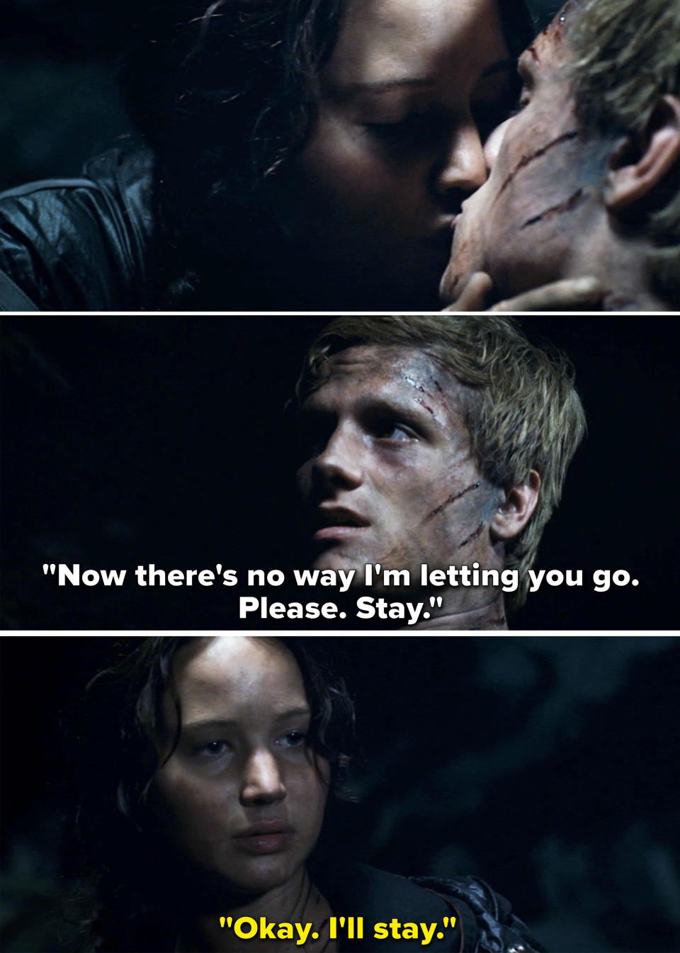 peeta saying there's no way he's letting katniss go before she gives him the sleep syrup