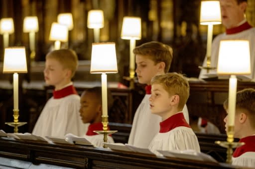 Members of St. George's Chapel Choir participate in a rehearsal ahead of the May 19 wedding of Britain's Prince Harry and Meghan Markle