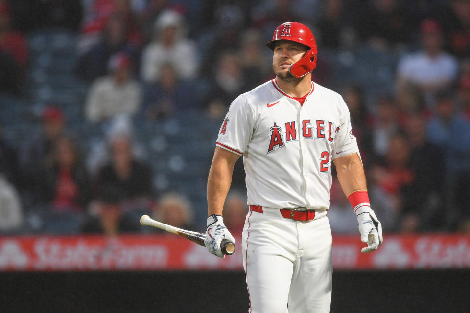 At the time of his injury Mike Trout was tied for the MLB lead in home runs with 10 while hitting .220/.325/.541. (Photo by Brian Rothmuller/Icon Sportswire via Getty Images)