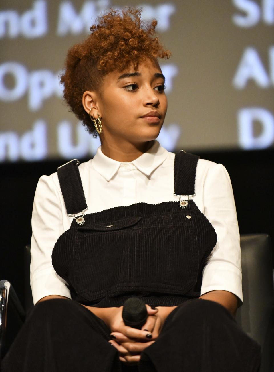 LOS ANGELES, CALIFORNIA - DECEMBER 13:  Actress Amandla Stenberg speaks at the MoMA Contenders 2018 Screening and Q&A of "The Hate U Give" at Hammer Museum on December 13, 2018 in Los Angeles, California. (Photo by Rodin Eckenroth/Getty Images)