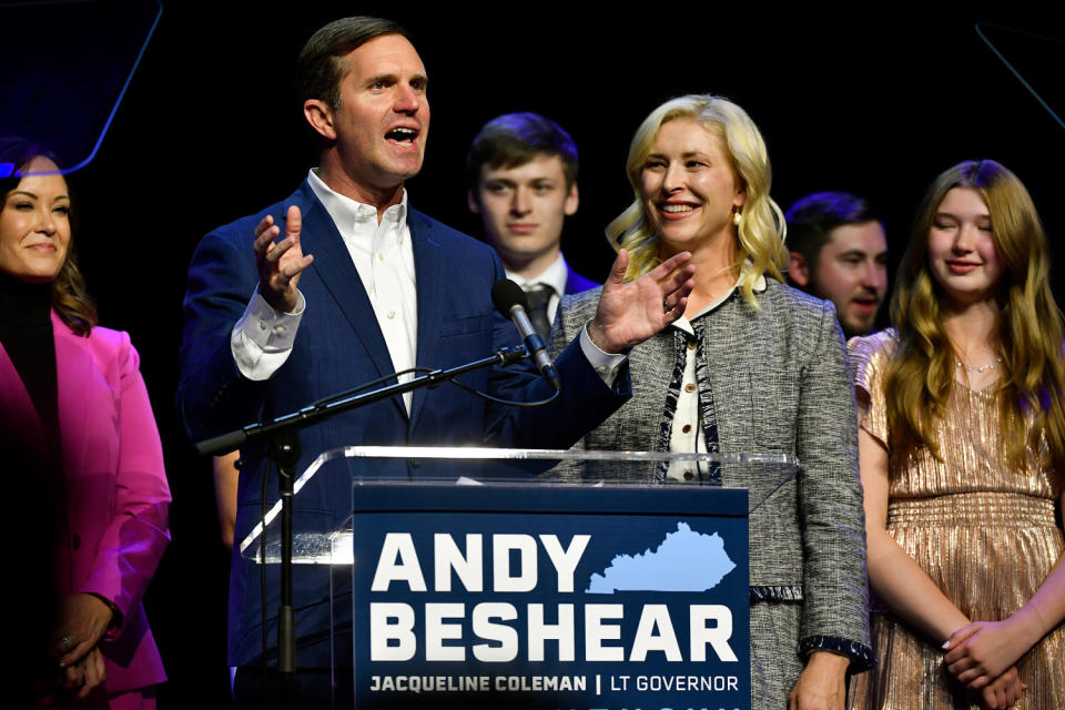 Andy Beshear and Britainy Beshear. (Timothy D. Easley / AP)