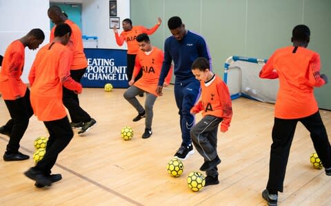 Tottenham right back Serge Aurier meets students at Riverside School in north London - Credit: John Nguyen/