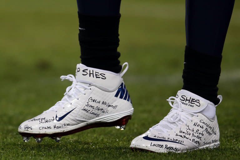 Tennessee Titans player Chris Johnson paid tribute to the victims of Newtown by wearing shoes with the names of the children and their teachers written on them on December 17, 2012. But US professional athletes have been known to take guns on team flights, carry them in their cars and even sneak them into their teams' dressing rooms