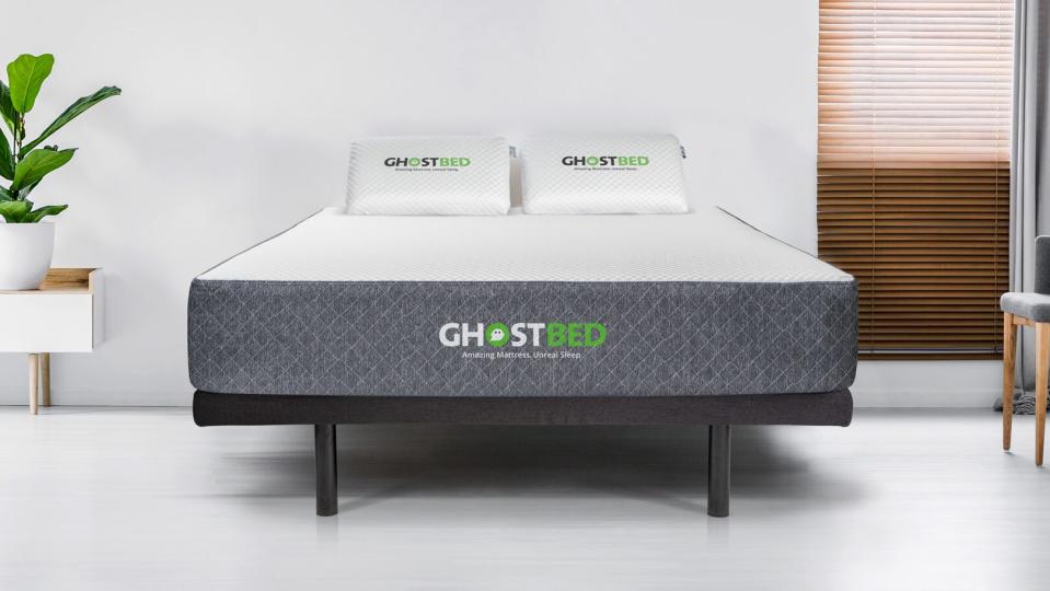 GhostBed discount codes, sales and deals: Image shows the GhostBed Classic mattress on a black bed base