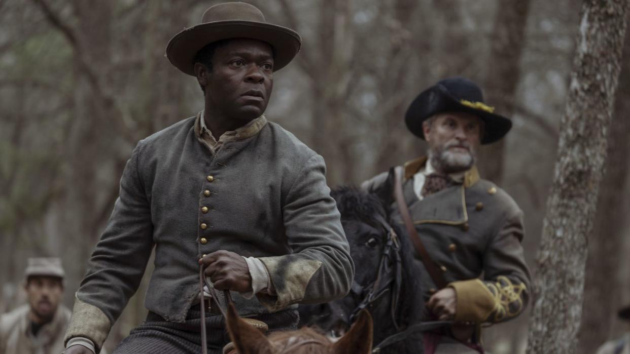 david oyelowo as bass reeves and shea whigham as george reeves in lawmen bass reeves, episode 1, season 1, streaming on paramount, 2023 photo credit emerson millerparamount