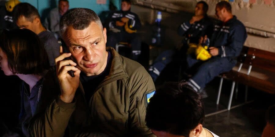 Kyiv Mayor Vitali Klitschko hides in a shelter with local residents during an air raid on June 1, 2023