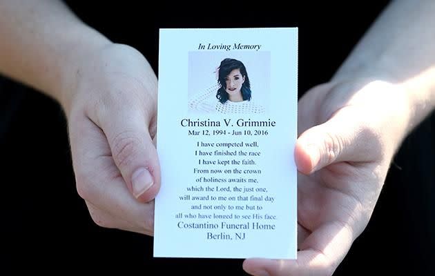 Christina Grimmie's memorial pamphlet. Photo: Getty