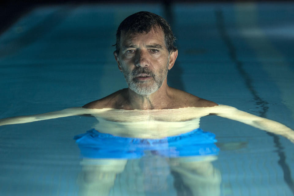 This image released by Sony Pictures Classics shows Antonio Banderas in a scene from "Pain and Glory," in theaters on Oct. 4. (Manolo Pavón/Sony Pictures Classics via AP)