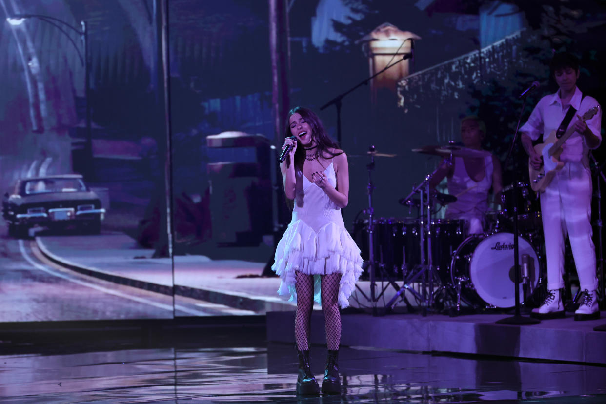 LAS VEGAS, NEVADA - APRIL 03: Olivia Rodrigo performs onstage during the 64th Annual GRAMMY Awards at MGM Grand Garden Arena on April 03, 2022 in Las Vegas, Nevada. (Photo by Matt Winkelmeyer/Getty Images)