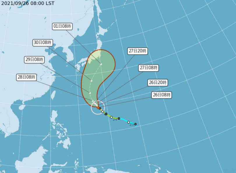 颱風預測路徑。（圖／中央氣象局）