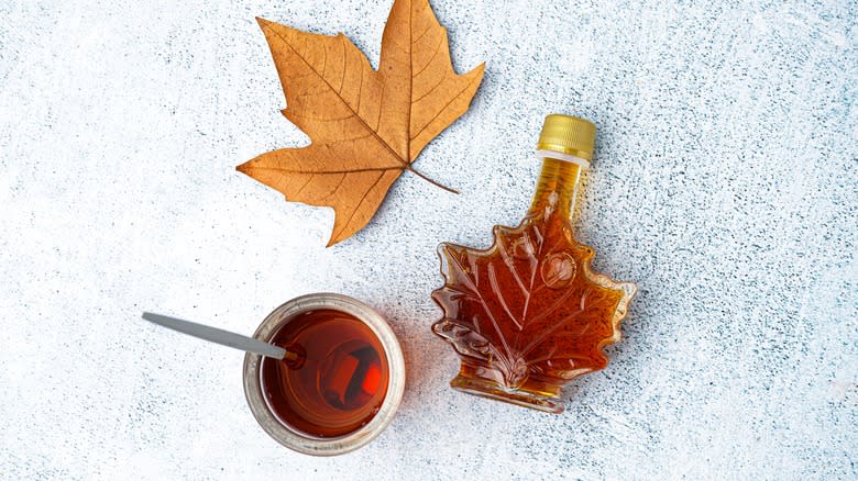 maple syrup with maple leaf