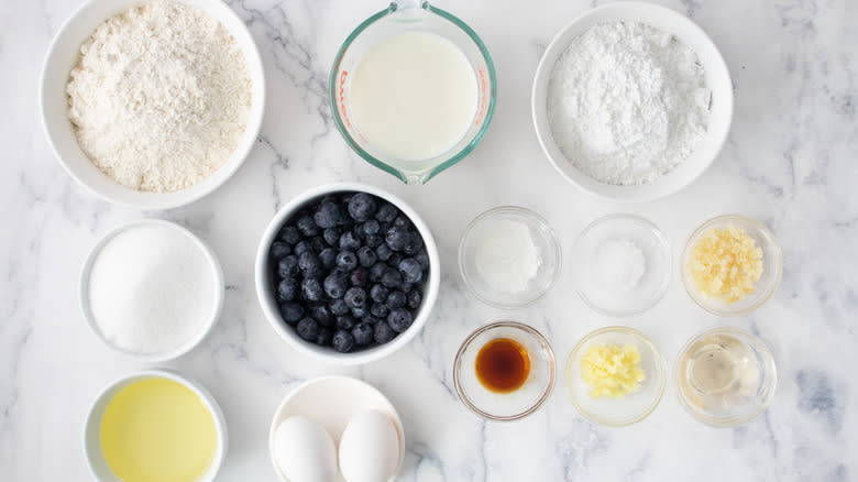 ingredients for blueberry tea bread