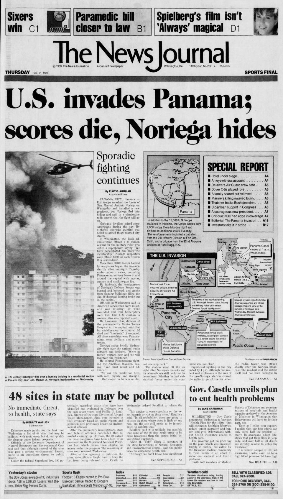 Front page of The News Journal from Dec. 21, 1989.