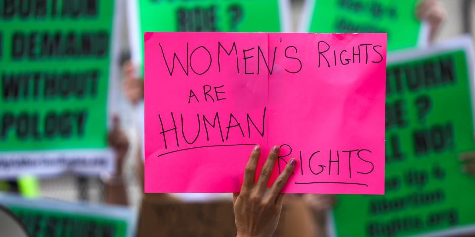 Abortion rights demonstrators hold signs outside the US Supreme Court in Washington, D.C., United States on June 24, 2022