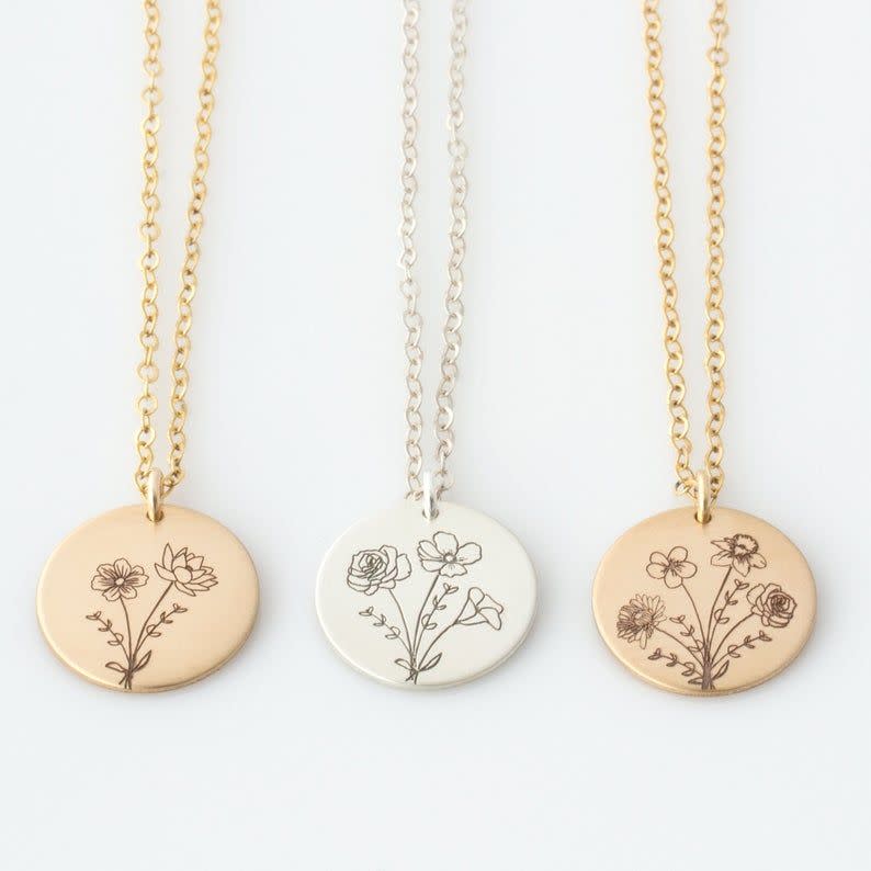 <p><strong>LEILAjewelryshop</strong></p><p>etsy.com</p><p><strong>$52.00</strong></p><p>We love the simple illustration on this necklace. It's even better than a real-life bouquet—it can't wilt!</p>