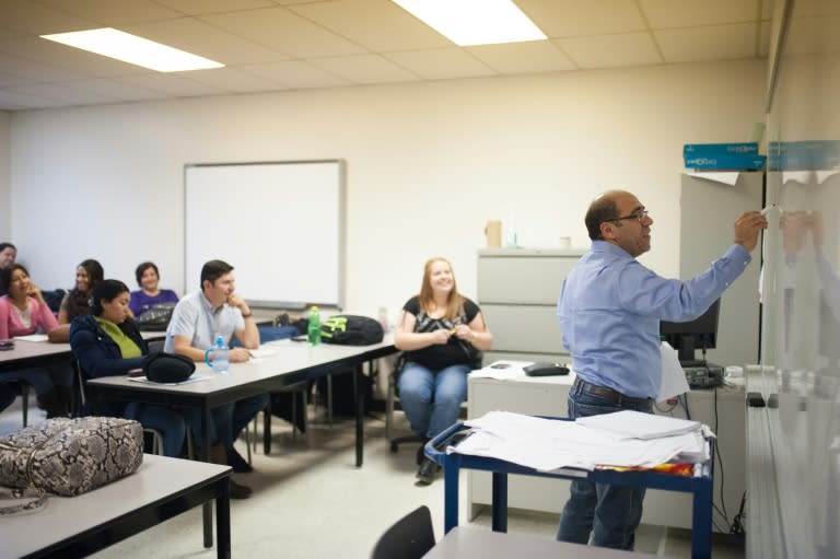 Syrian refugee Fahed Fattouh takes French classes at Laurier Competency Development Center in Laval, Canada