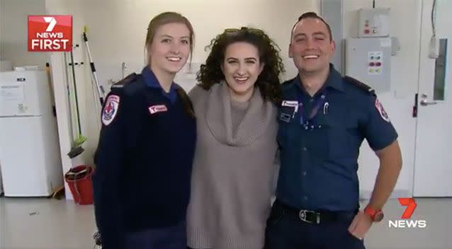 Jessica Scuteri was reunited with the paramedics that saved her life. Source: 7 News