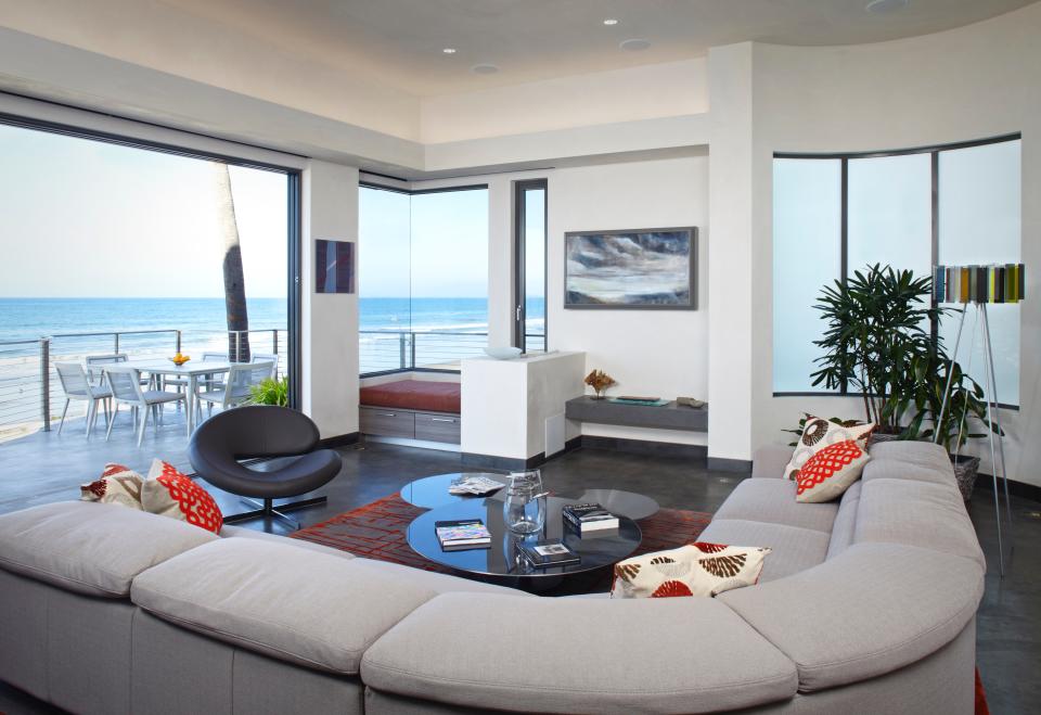 The living room has an ocean view.