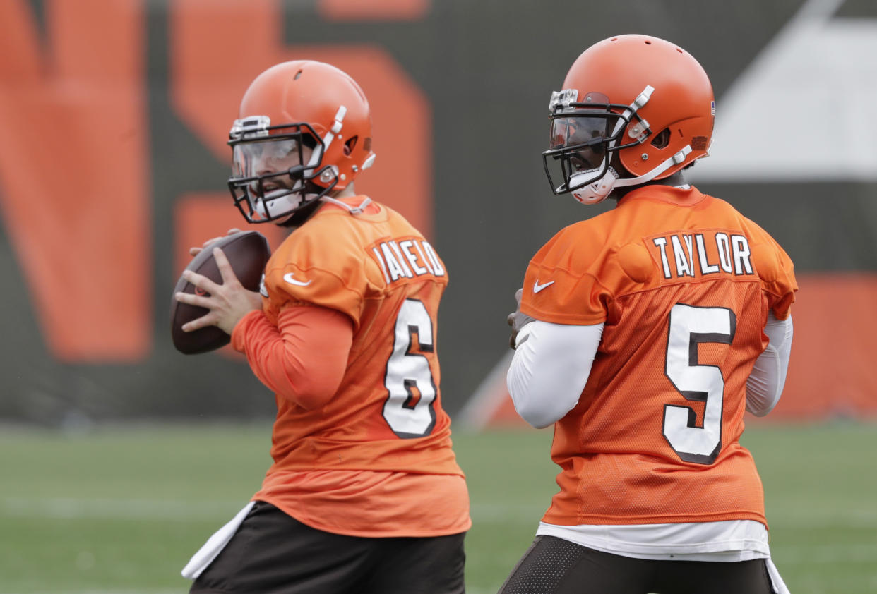 Tyrod Taylor opens the season at quarterback for the team Baker Mayfield will eventually lead. (AP Photo/Tony Dejak)