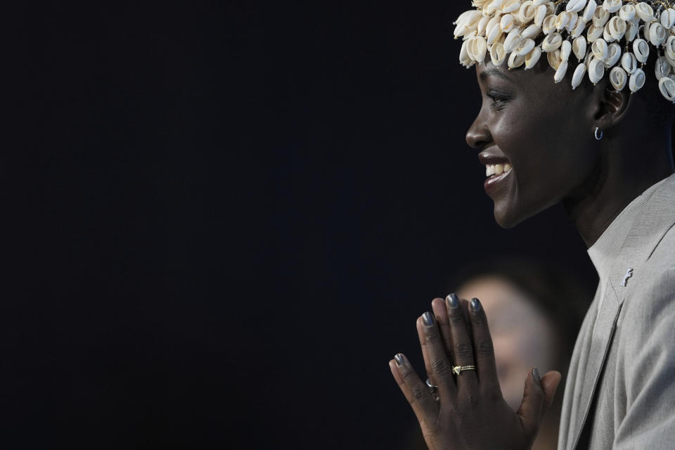 The president of the International Jury Lupita Nyong'o poses for media during a photo-call at the opening day of International Film Festival, Berlinale, in Berlin, Thursday, Feb. 15, 2024. The 74th edition of the festival will run until Sunday, Feb. 25, 2024 at the German capital. (AP Photo/Markus Schreiber)