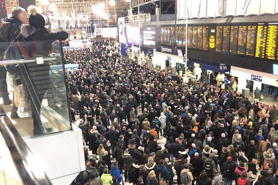 Packed: Commuters stranded in Waterloo as they await news on their trains. (Ruth Fulton)