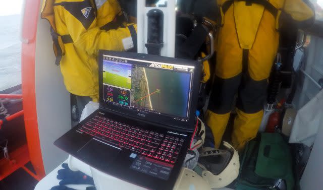 A computer programs a drone to take off from a lifeboat at Caister in Norfolk