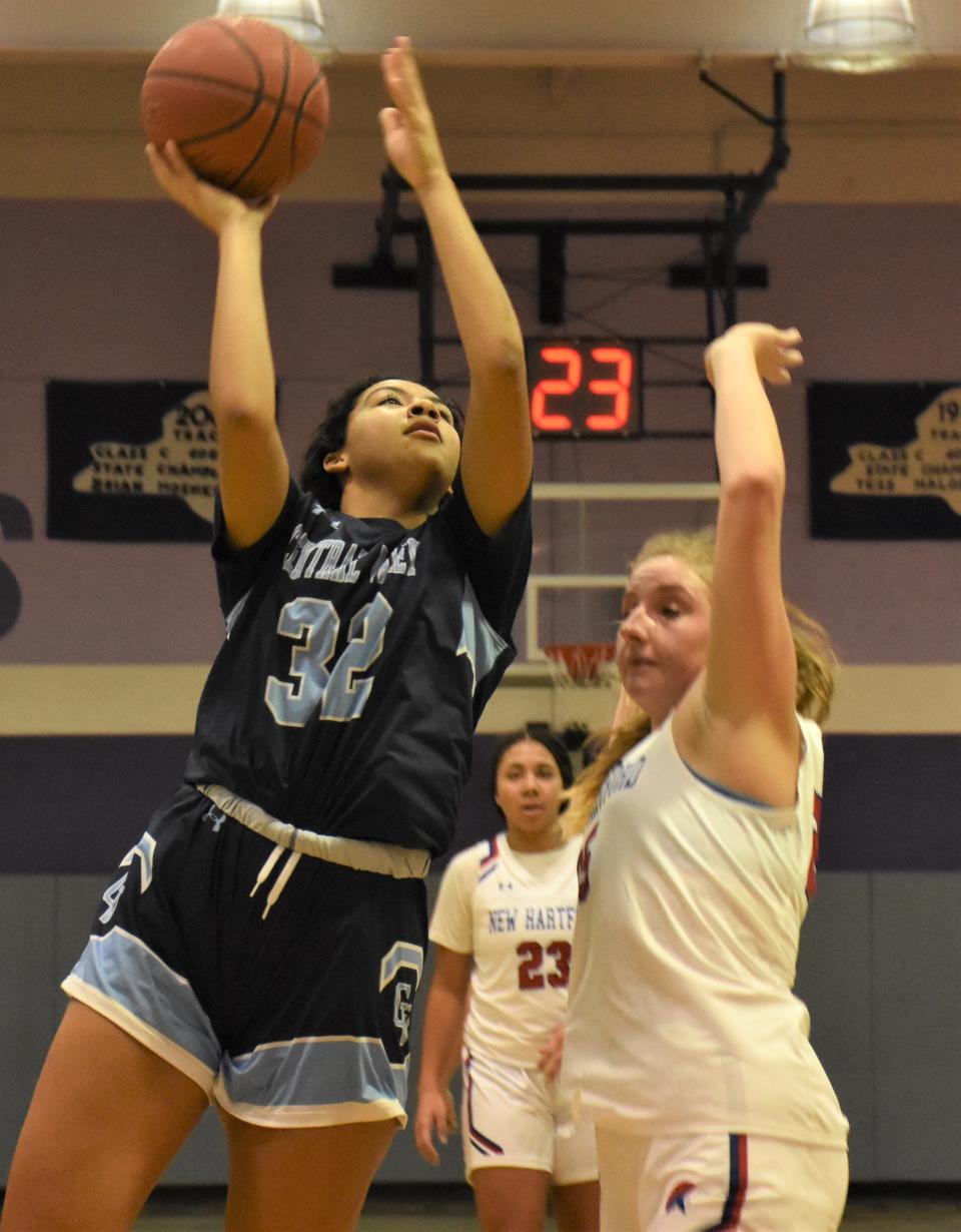 Central Valley Academy's Izzy Terzioski (32) puts up a shot during the 2022 Kasner Klassic championship game against New Hartford. Terzioski and the Thunder return to Little Falls for this year's tournament.
