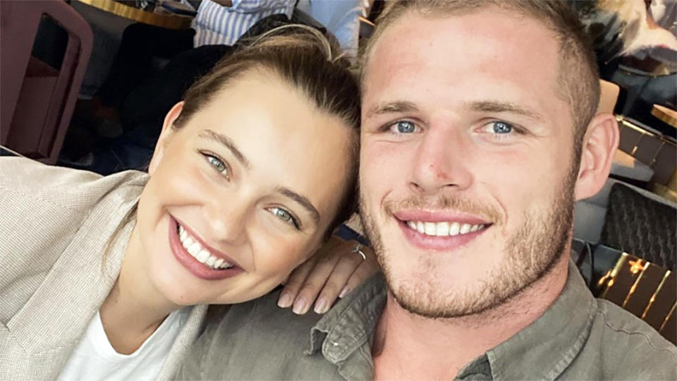 Tom Burgess, pictured here with fiancee Tahlia Giumelli.