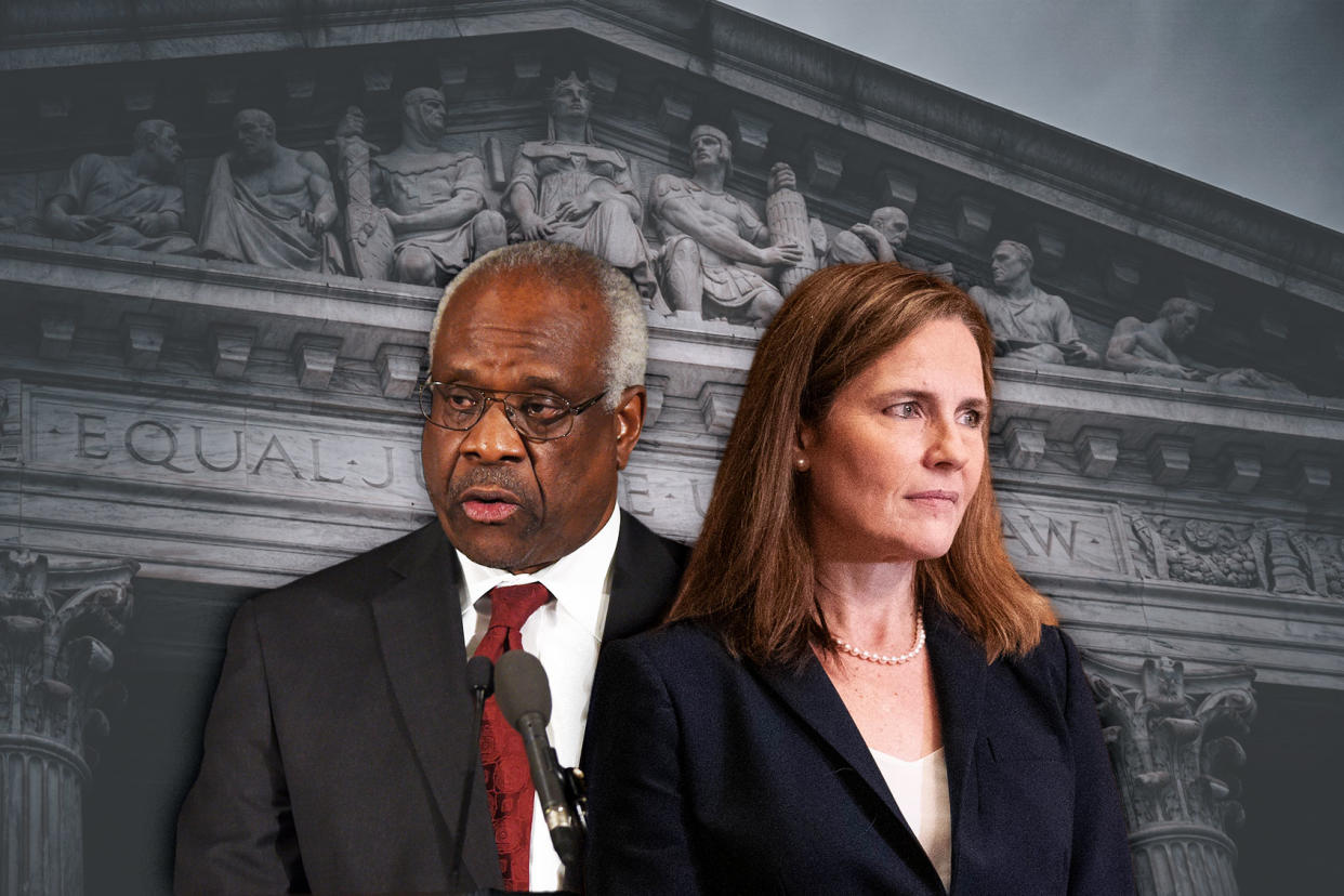 Clarence Thomas; Amy Coney Barrett Photo illustration by Salon/Getty Images