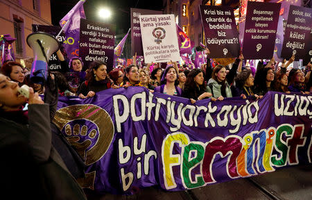 Women attend a march marking International Women's Day in Istanbul, Turkey, March 8, 2019 REUTERS/Murad Sezer