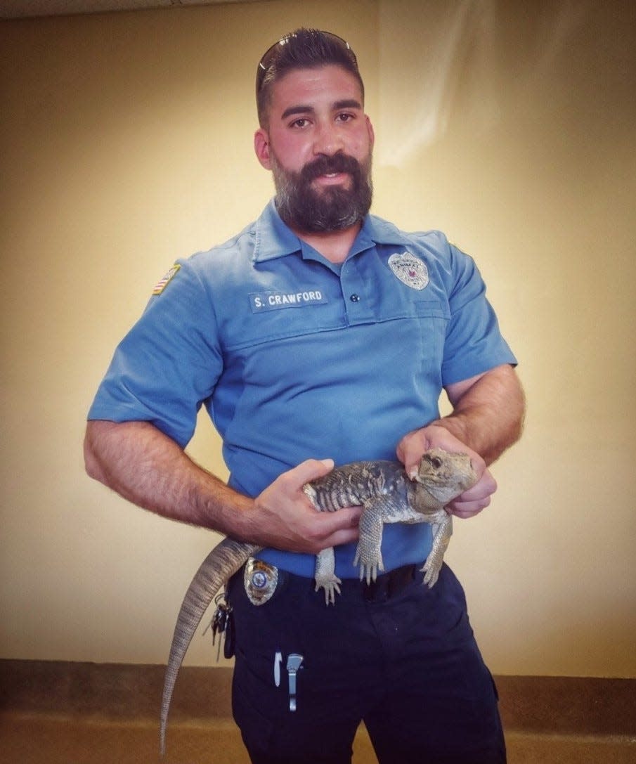 Monmouth County SPCA animal control supervisor Scott Crawford holds a lizard the agency took in.