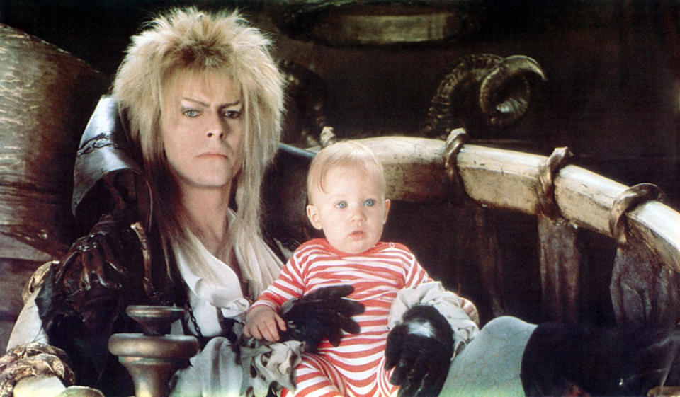 <p>The most beloved and well-known of Bowie’s movie roles, this Jim Henson production features puppets, a young Jennifer Connolly, and Bowie as the Goblin King of your dreams. (Photo: Everett)</p>